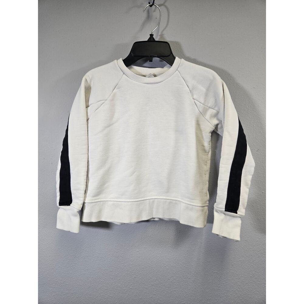 Athleta Girl White Black‎ Stripe Thumbhole Crew Neck Sweatshirt Size S 7